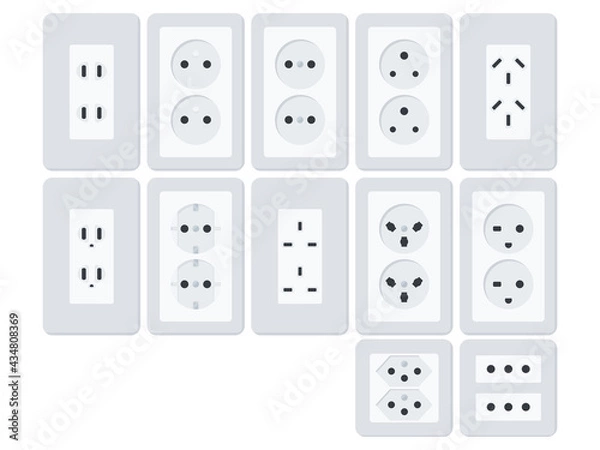 Fototapeta White Flat Wall Socket Vector Illustration Icon Set