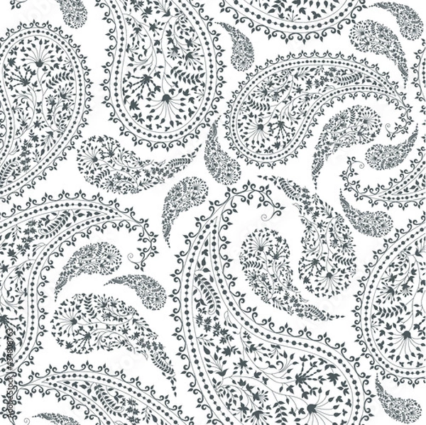 Obraz black and white seamless paisley pattern
