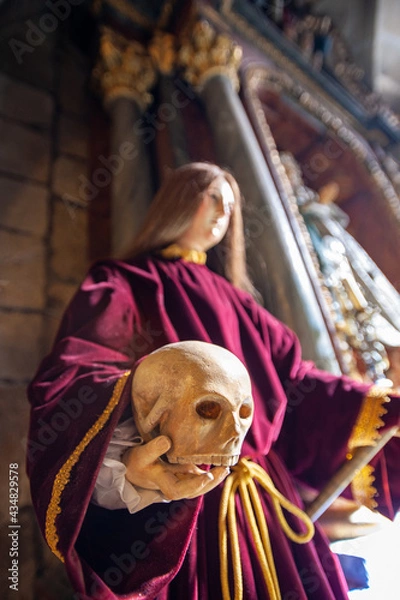 Obraz religius saint image holding a skull