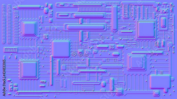 Fototapeta Motherboard microchip normal map illustration. New Best 3d style texture cyber engineering project background design.