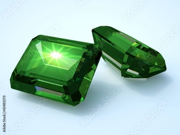 Obraz two emerald precious stone with reflection