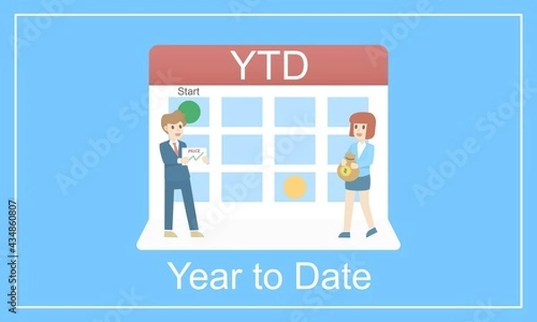 Fototapeta Year to Date (YTD) Definition,
Learn How to Calculate Figures Returns financial,is a period, starting from the beginning of the current year and continuing up to the present day,vector illustration.