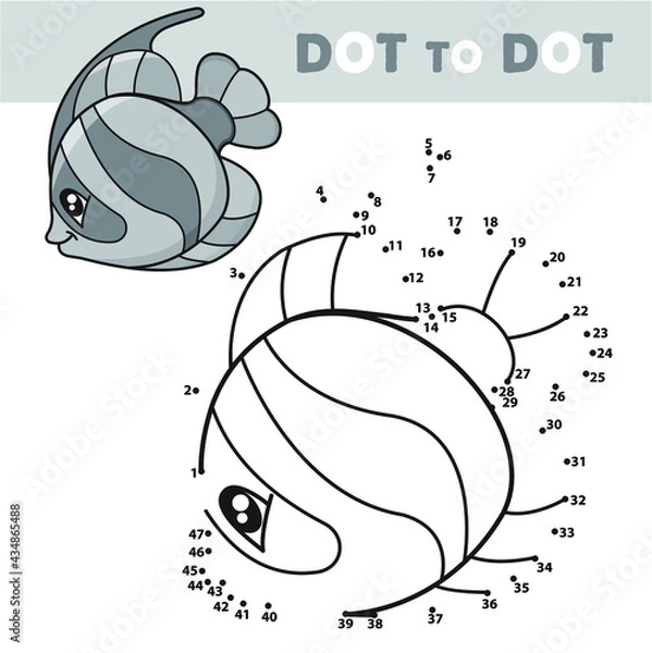 Obraz Black and white vector illustration of Cartoon the sea fish. Numbers game. Educational game for children.