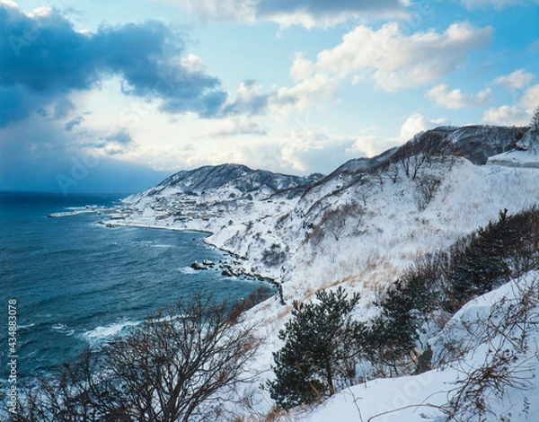 Obraz 津軽海峡と津軽半島の冬景色