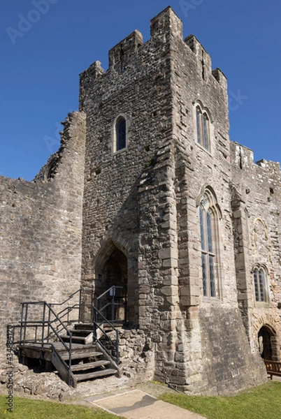 Fototapeta The North range complex from the Lower Bailey in Chepstow Castle, Monmouthshire, Wales, UK