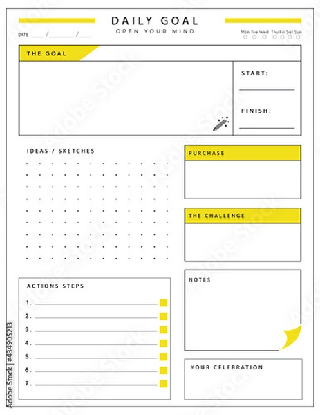 Fototapeta Daily planner template. printable template - Easy to plan your day. Planner note pages templates - Daily tasks, goals and appointments template -Undated Daily Planner with ToDol list - Todays Plan- 8.