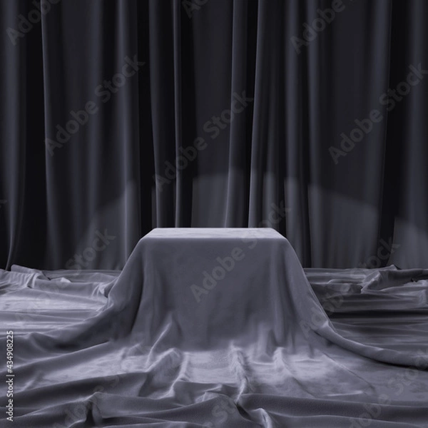 Fototapeta A fabric-covered presentation platform. Presentation area for your products. 3d rendering.