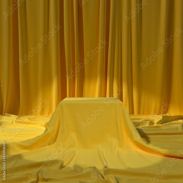 Fototapeta A fabric-covered presentation platform. Presentation area for your products. 3d rendering.