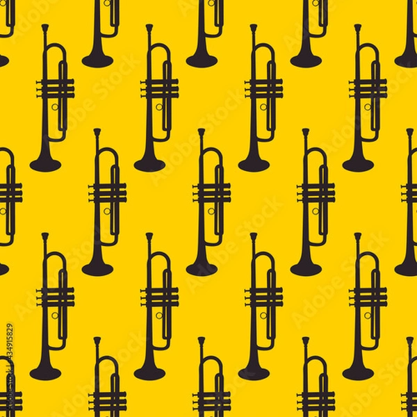 Fototapeta Seamless pattern of Pipe on yellow background, Silhouette classical Musical Instruments, vector illustration
