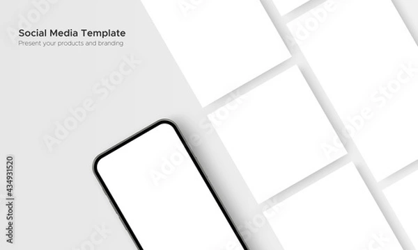 Fototapeta Phone Mockup with Blank Social Media Posts Template. Present Your Products and Branding. Vector Illustration