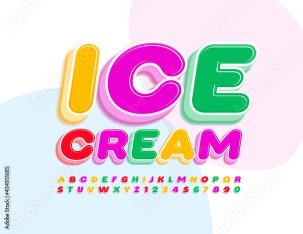 Fototapeta Vector yummy sign Ice Cream with Bright 3D Font. Colorful creative Alphabet Letters and Numbers set