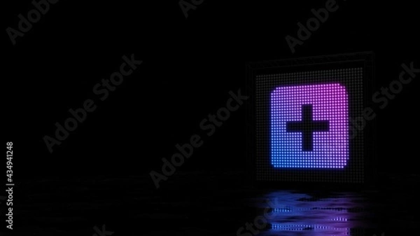 Obraz 3d rendering of light shaped as symbol of plus square on black background