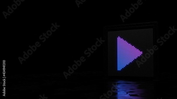Fototapeta 3d rendering of light shaped as symbol of play button on black background