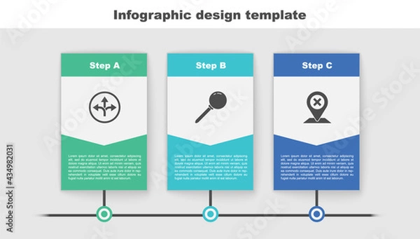 Fototapeta Set Road traffic sign, Push pin and Location. Business infographic template. Vector