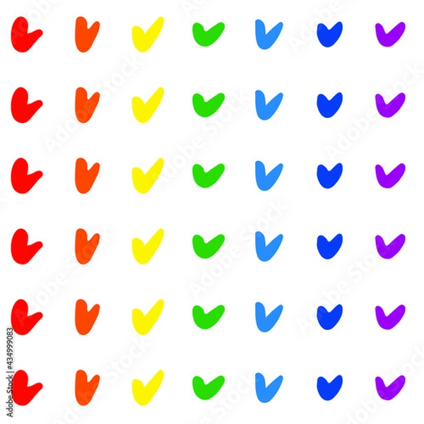 Fototapeta Seamless pattern of check marks arrows of rainbow colors. Grunge texture. Hand drawn ink brush bright multicolored stains design elements. LGBT, CSD pride,National Coming Out Day. Vector illustration 