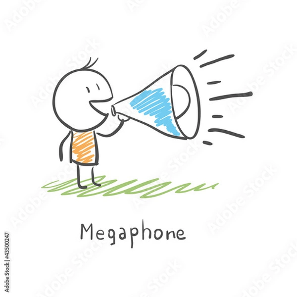 Obraz Cartoon man and megaphone