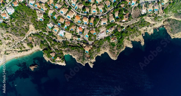 Obraz Beautiful villas with the Sea all over the horizon. Beautiful landscape and environment in Spain, perfect for travel and holidays  4K
