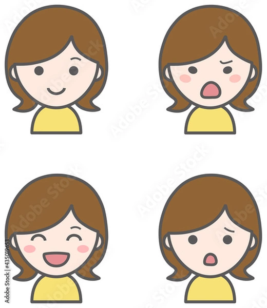 Obraz 女性のいろいろな表情　アイコンセット.