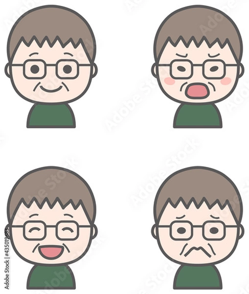 Obraz おじいちゃんのいろいろな表情　アイコンセット.
