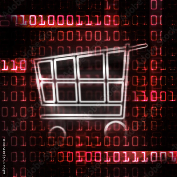 Obraz online shopping cart and binary code