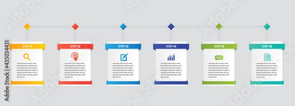 Fototapeta Abstract elements 6 steps options. Infographic business timeline process chart template. Vector modern banner,text box used for presentation and workflow layout diagram.