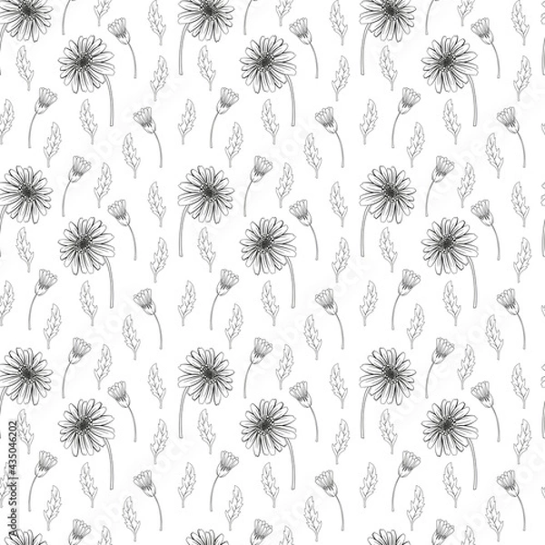 Fototapeta Daisy flower seamless fabric pattern, seamless digital paper