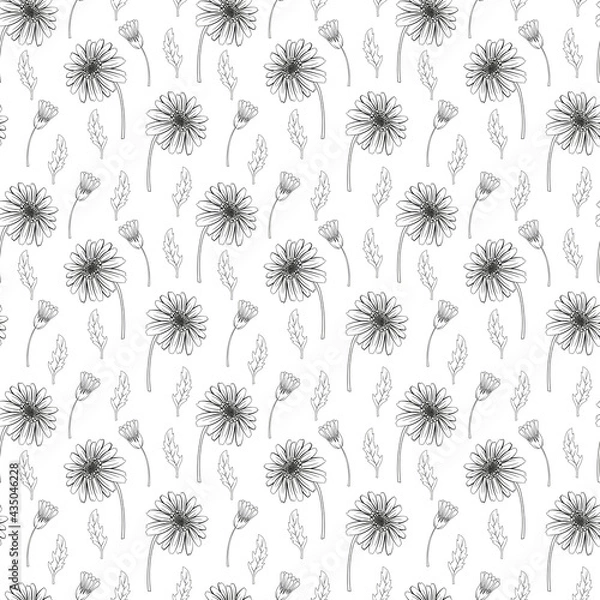 Fototapeta Daisy flower seamless fabric pattern, seamless digital paper