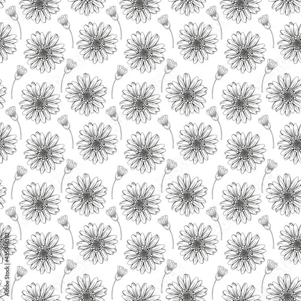 Fototapeta Daisy flower seamless fabric pattern, seamless digital paper