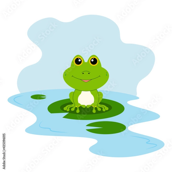 Obraz Cute frog cartoon on isolated white background. Vector.