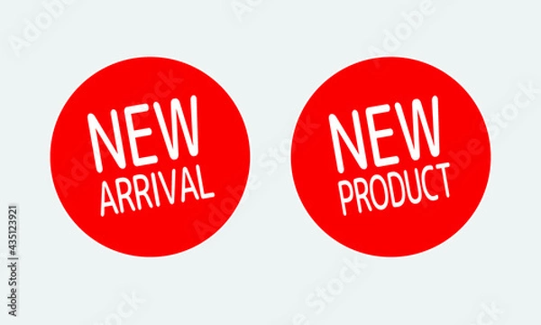 Fototapeta New arrival label sticker. New product badge. Flat red circle vector