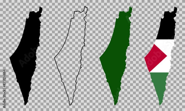 Fototapeta Set vector map flag of palestine isolated on white background. Vector illustration