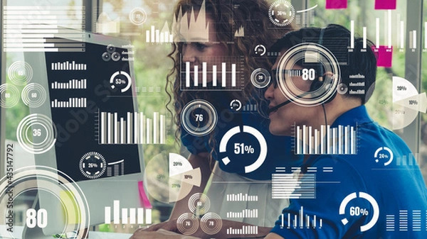 Fototapeta Creative visual of business data analyzing technology . Concept of digital data for marketing analysis and investment decision making .