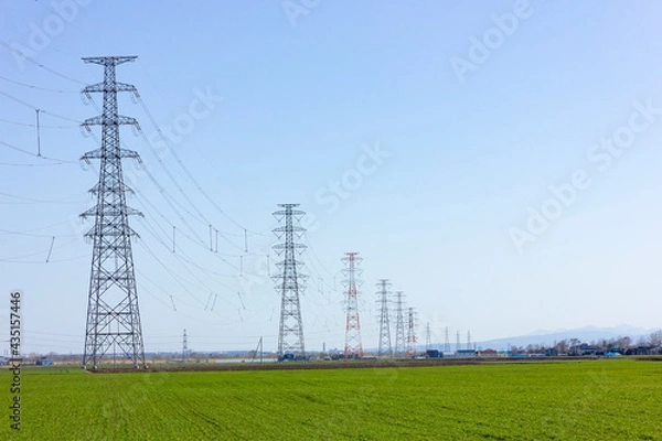 Obraz 農地に立つ送電鉄塔