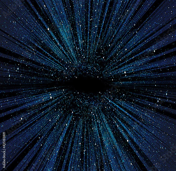 Fototapeta Radiation background of blue light in the night sky. Image of flashy warp.