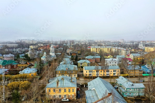 Fototapeta vologda view of the city from a drone, buildings architecture, a trip to the province in russia