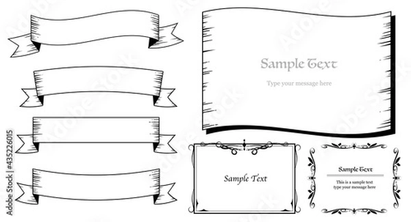 Obraz アンティーク_ヴィンテージ_フレーム_セット_飾り罫_エレガント_リボン_罫線_黒_レトロ_優雅_紙_綺麗_葉 elegant antique vintage frames set black