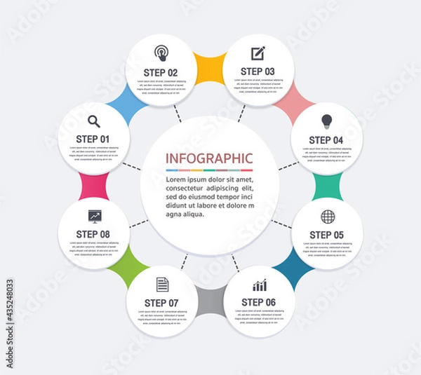 Fototapeta Infographic design elements for your business data with 8 options,Circle round concept. Vector Illustration.