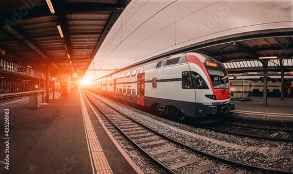 Fototapeta Modern train in the Geneva Cornavin station,  Geneva train station, Switzerland