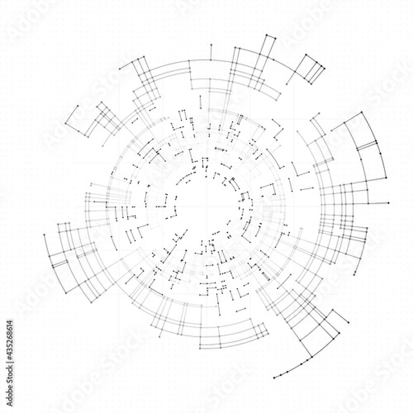Fototapeta White color polygonal science background. Digital data visualization with abstract dynamic motion with connected lines and dots, circles. Science, medicine and technology design technology background
