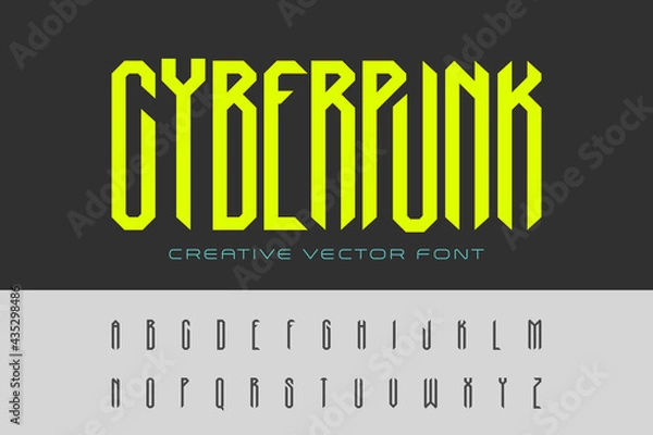 Obraz Technology Cyberpunk Font design vector. Hi-tech Cyber Robot Digital Virtual Reality  Artificial intelligence Futuristic style Typeface Typography Letters and Numbers.