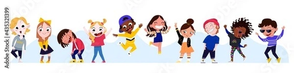Obraz 10 vector happy kids characters illustration set.