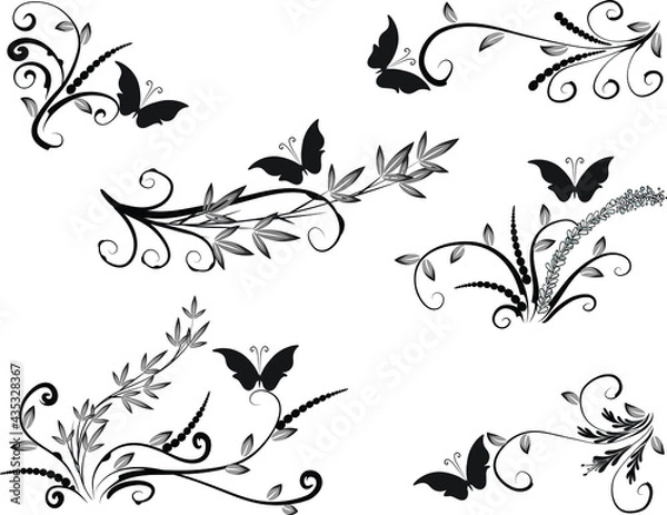 Obraz vector drawing butterfly and bamboo plant design set background