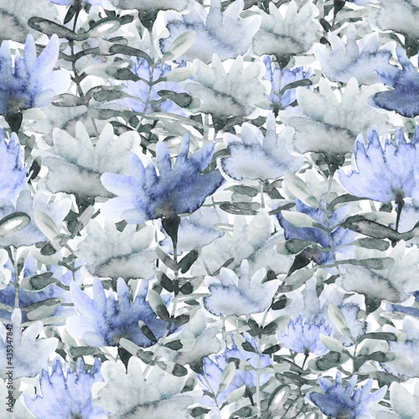 Fototapeta Botanical Seamless watercolor pattern with flowers. Fashionable floral design. Hand drawing. Background for textile, paper and other print and web projects. Design for banner, poster or print.