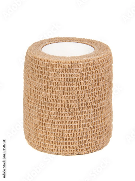 Fototapeta Brown medical bandage elastic isolated on the white background