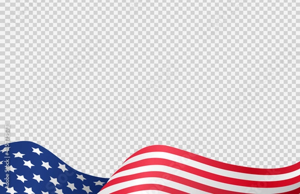 Fototapeta Waving flag of American isolated  on png or transparent  background,Symbols of USA , template for banner,card,advertising ,promote, TV commercial, ads, web design,poster, vector illustration