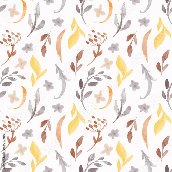 Fototapeta Bright seamless pattern with  floral elements. Texture for wrapping paper, fabric, cards and invitations. Watercolor illustration.