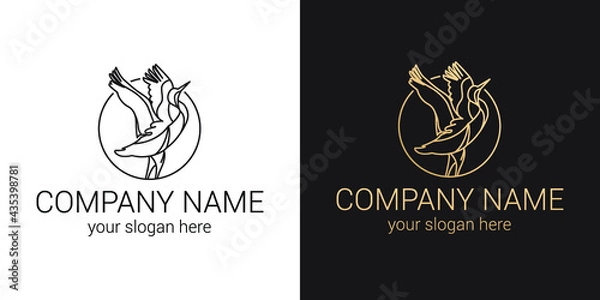 Fototapeta Сrane bird vector logo design template. Line art illustration.