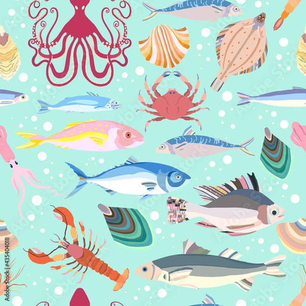 Fototapeta Seamless pattern with a multiform sea creatures