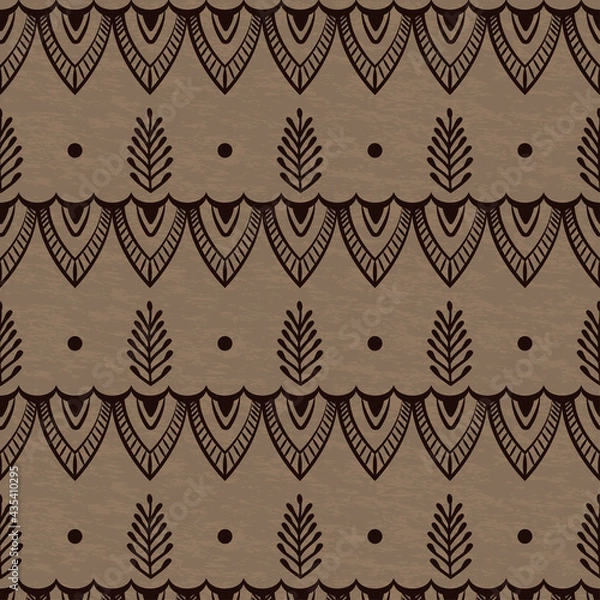 Fototapeta Bohemian Seamless Repeat Pattern with Brown Textured Background. Can Be Used for Fabric, Packagig Projects, Walpaper and more.