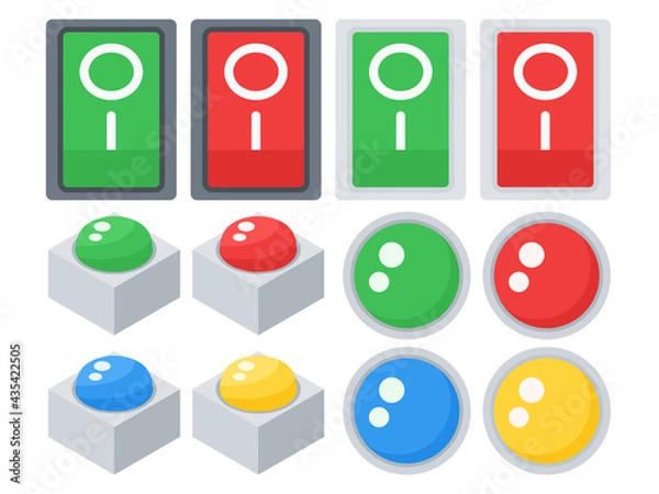 Fototapeta Simple Colorful Electric Switch Vector Icon Set, Green, Red, Blue and Yellow